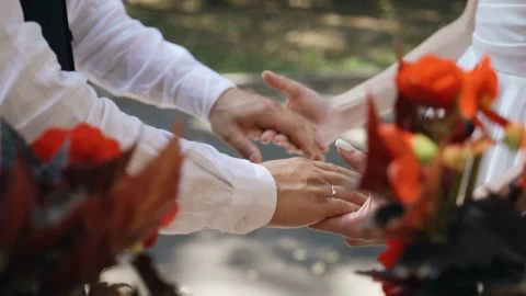 Two lovers holding hands standing opposite each other Stock Footage 299997867