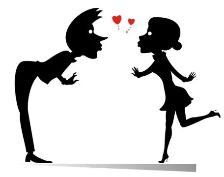 Two lovers silhouette isolated Stock Illustration