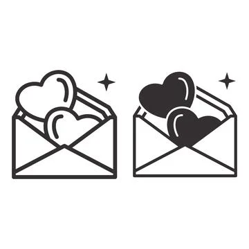 Two loving hearts in envelope line and solid icon, Valentines Day concept Stock Illustration