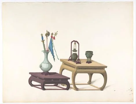 Two Low Tables with Ornamental Objects 19th century Anonymous, Chinese, 19t.. Stock Photos