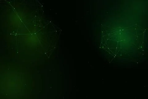 Two luminous green clusters of fine lines and nodes balance a spacious blac.. Stock-Illustration