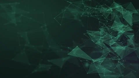 Two luminous teal helix-like structures made from connected points rise thr.. Illustrazione stock