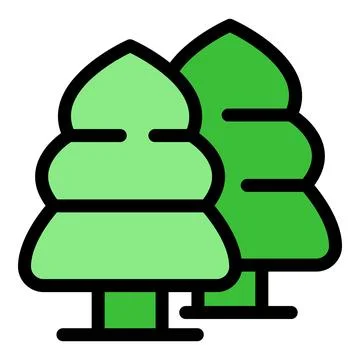 Two lush green coniferous trees growing side by side Illustrazione stock