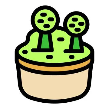Two lush green trees growing in a pot filled with soil Illustrazione stock