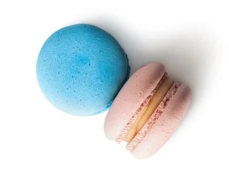 Two macaroon blue beige top view Stock Photos