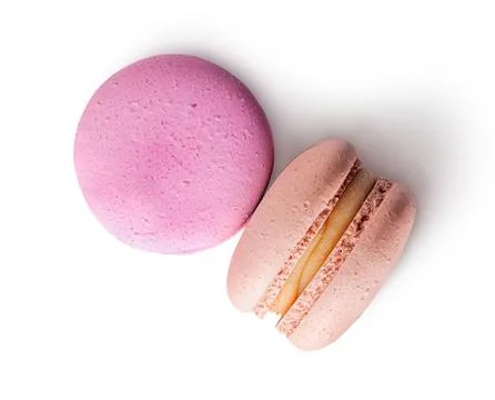 Two macaroon pink beige top view Stock Photos