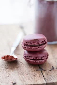Two macaroons and cocoa Stock Photos