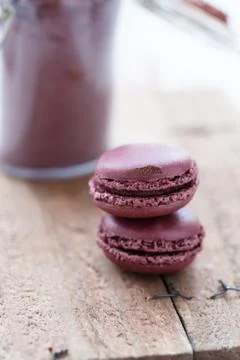 Two macaroons and cocoa Stock Photos