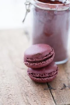 Two macaroons and cocoa Stock Photos