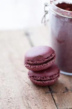Two macaroons and cocoa Stock Photos