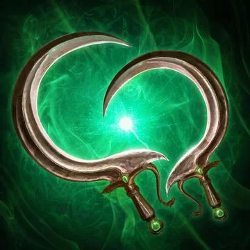 Two magic sickles concentrating a bunch of energy in the center. forged in Ar 스톡 일러스트