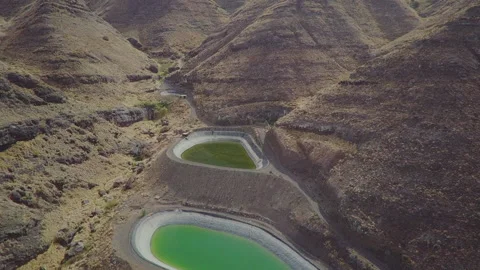 Two magical mountain lakes in gran canaria top view Stock Footage 174034957