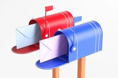 Two mailboxes with an envelope inside on a white background. 3d rendering ill Stock Photos