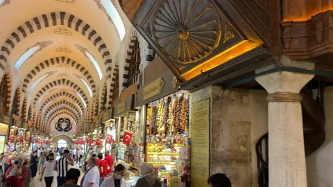 Two main corridors inside the Istanbul Spice Market Stock Footage 147431317