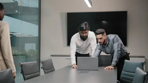 Two male arabs workers managers programmers businessmen stand in office looking Stock Footage 172242512