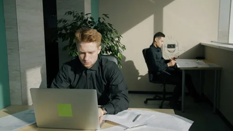 Two male financial analytics working in modern office. Stock Footage 90236205