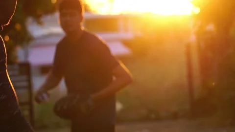 Two male friends practicing baseball Stock Footage 231562592