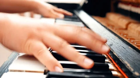 Two male hands playing the old piano. Close Up view. Stock Footage 77036245