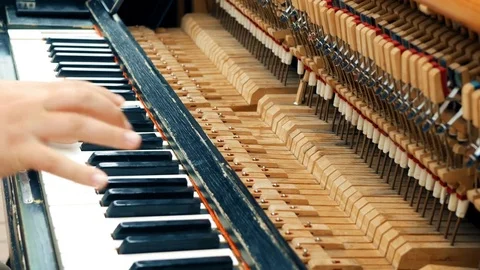 Two male hands playing the old piano. Close Up view. Stock Footage 77036300
