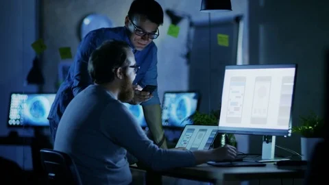 Two Male Mobile Application Developers Design and Create Quality Product.  스톡 동영상 79442988