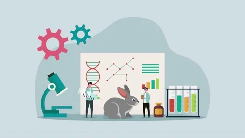 Two male scientists doing experiment with rabbit Video stock 164383649