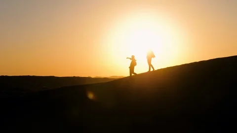 Two male silhouettes in desert Stock Footage 101405523