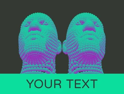 Two man. Abstract digital human head. Futuristic background. Vector Illustrat Illustrazione stock