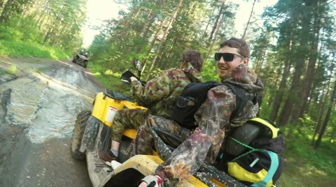 Two Man on ATV in forest video Selfe Video stock 57707546