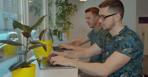 Two Man coding html and programming on screen laptop, development web, developer Stock Photos