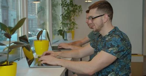 Two Man coding html and programming on screen laptop, development web, developer Stock Photos
