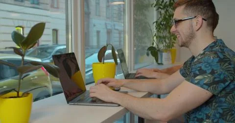 Two Man coding html and programming on screen laptop, development web, developer Stock Photos