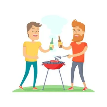 Two Man Fried Meat on Barbecue Friends Forever Ilustración de archivo