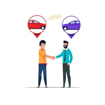 Two Man Handshaking. Carsharing Rental Cooperation Stock Illustration