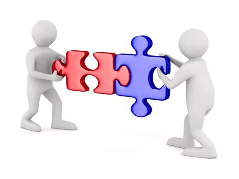 Two man with puzzle on white background. Isolated 3D image Stock Illustration