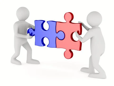 Two man with puzzle on white background. Isolated 3D image Stock Illustration