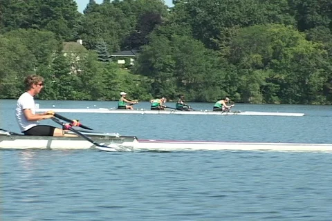 Two man rowing crew moderate speed- practicing Stock Footage 125498670