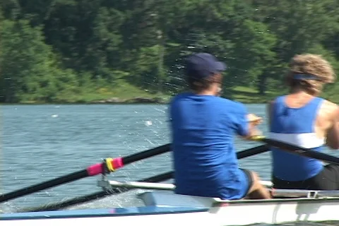 Two man rowing crew practices timing Stock Footage 125498484
