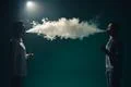 The two man smoke an electrical cigarette on the background of bright light Photo