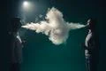 The two man smoke an electrical cigarette on the dark background Photo
