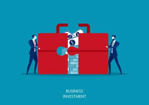 Two manager pushes a huge suitcase or briefcase with money. Stock Illustration