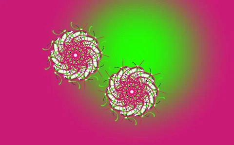 Two mandala patterns on magenta‑green gradient background Stock Illustration