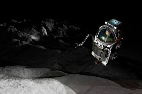 Two Manned Maneuvering Vehicles explore the airless, microgravity environment of Stock Illustration