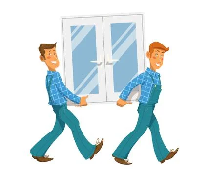 Two mans carry window Stock Illustration