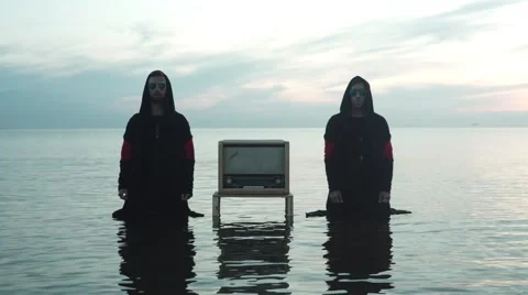 Two Mans With Radioreceiver In The Sea Stock Footage 61505461