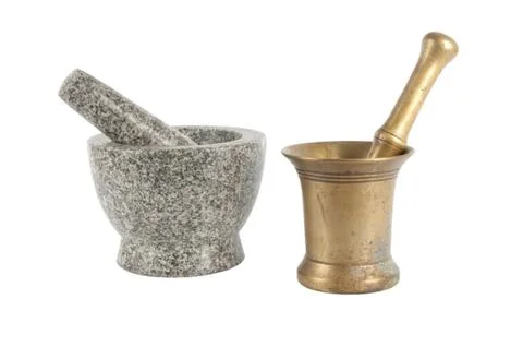 Two marble mortar and old bronze Stock Photos