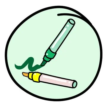 Two Marking Pen on Round Green Background Stock Illustration