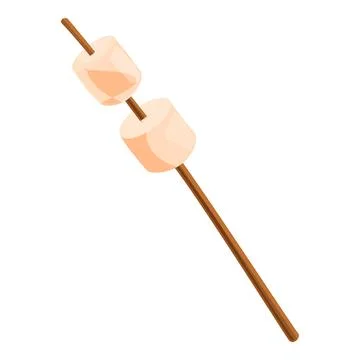 Two marshmallows roasting on stick over white background Ilustração Stock