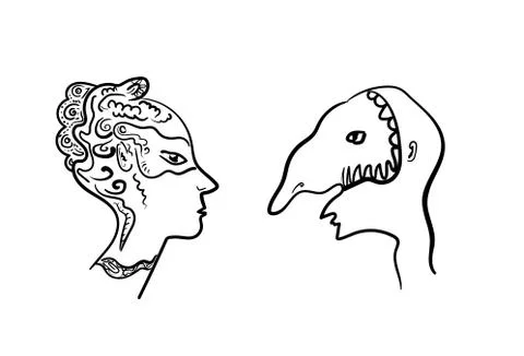 Two masked profiles. Masquerade. Stock Illustration