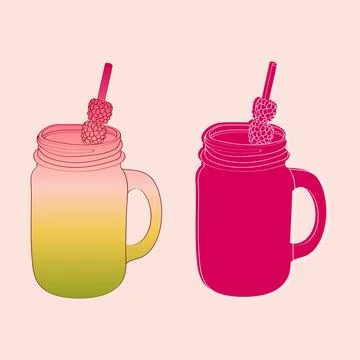 Two mason jars with raspberry smoothies 스톡 일러스트