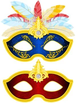 Two masquerade mask with feather Stock Illustration